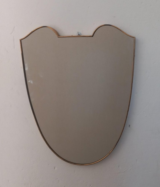 Image 1 of Shield-Shaped Mirror with Brass Frame, 50s