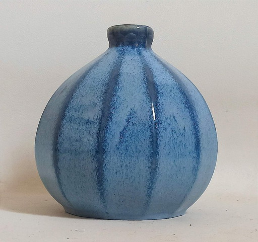 Vase Kugelform blau glasiertes Steinzeug Sylva Höhe 18 cm