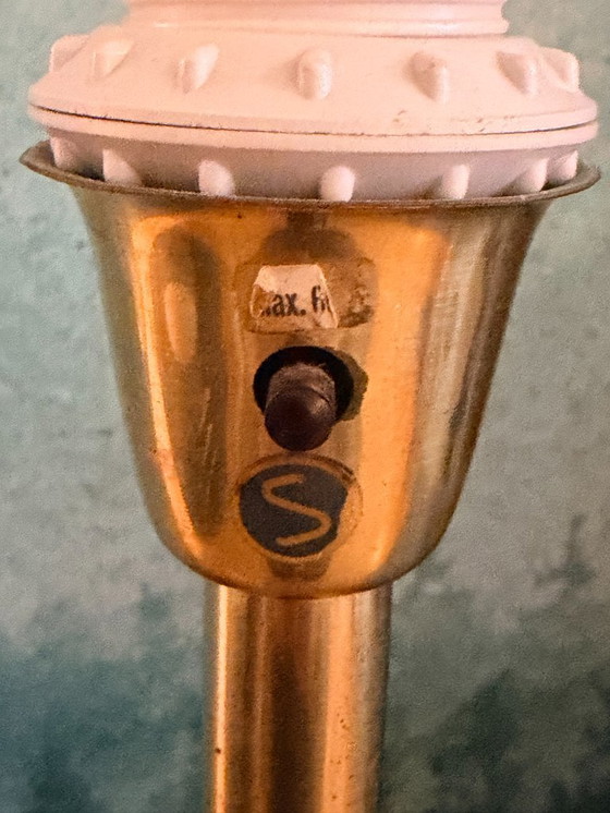 Image 1 of Scandinavian Mid-Century Floor Lamp in Teak and Brass with Original Shade