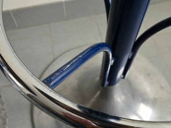 Image 1 of PAIRE DE TABOURETS DE BAR VINTAGE 1970 SIMILI-CUIR BLEU & ALUMINIUM DLG KNOLL
