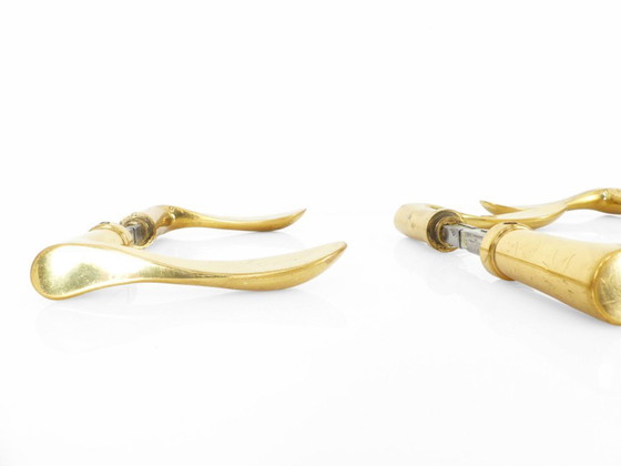 Image 1 of Set di 4 coppie di maniglie per porte in ottone massiccio del 1960 circa
