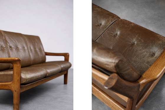 Image 1 of Vintage Mid-Century Danish Modern 3-Seater Brown Leather Sofa by Georg Thams from A/S Vejen Polstermøbelfabrik, 1960s