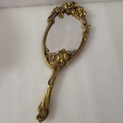 Espejo de mano Art Nouveau, bronce, alrededor de 1900