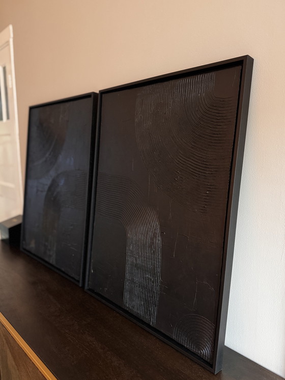 Image 1 of Set of 2 Abstract Structure Paintings (Diptych) | Atelier Beau | Black | 60x80 cm