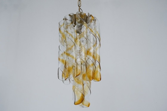 Image 1 of Een paar vintage Torciglione Murano glazen kroonluchters van Mazzega. Italië, jaren 70.