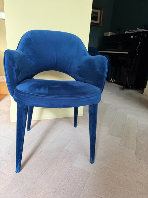 Pols Potten, 5 piezas en excelente estado, color terciopelo azul – eetkamerstoelen, Velvet