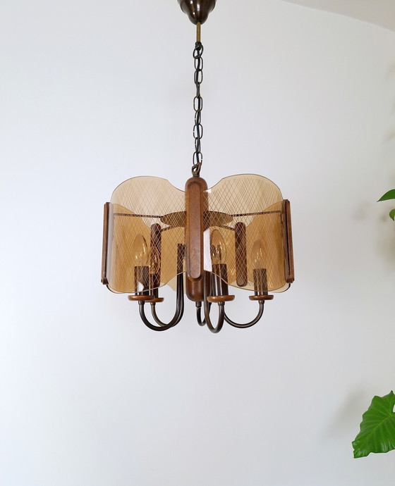Image 1 of Grand lustre Mid Century / Lampe pendante vintage / Luminaire rustique élégant / Yougoslavie années 1970 / Lampe suspendue