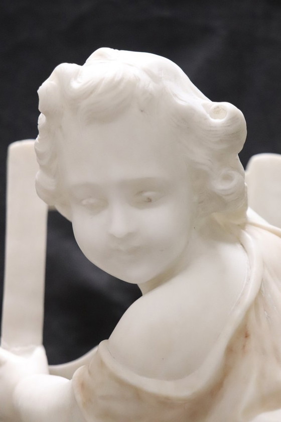 Image 1 of Child Gets off Chair, 19th Century Italian Marble Sculpture, Signed