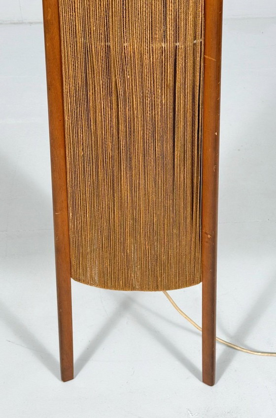 Image 1 of Lampada da terra di metà secolo, sisal/teak, Temde, Svizzera, anni '60