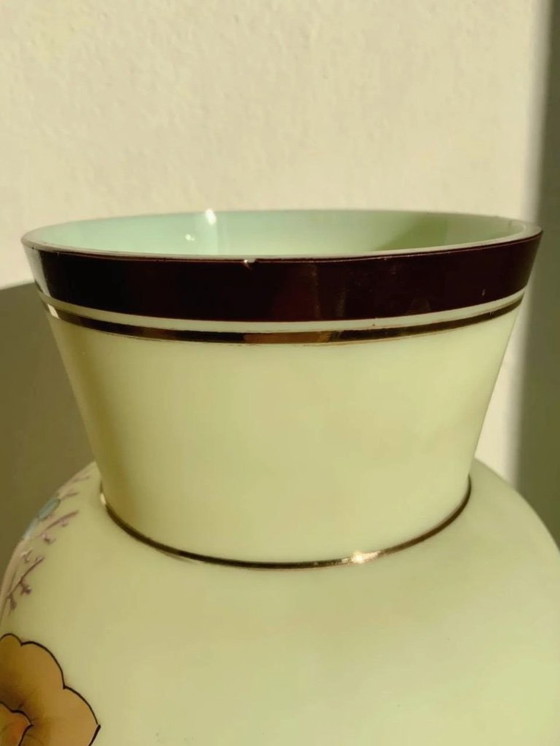 Image 1 of Antique Bohemian Art Nouveau Uranium Satin Glass Vase - Harrach - c. 1900