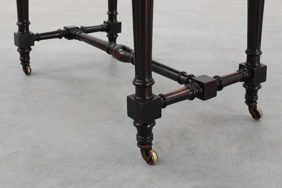 Image 1 of 19th Century English side table with geometric wood inlay by John Taylor & Sons