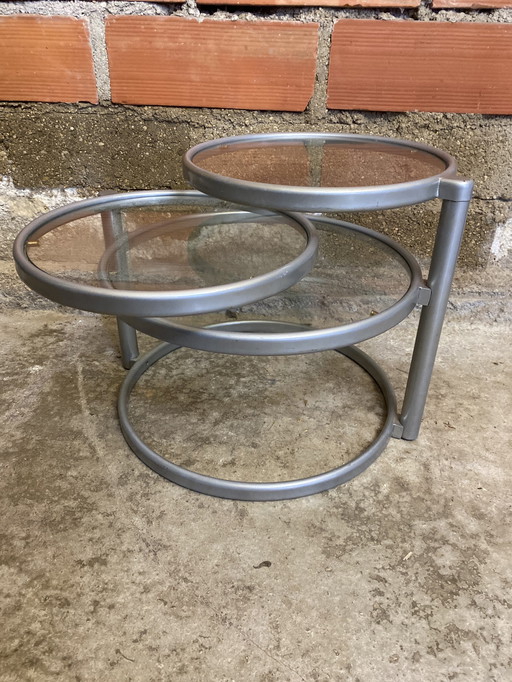 Tafel Basse LEITMOTIV Metal Gris + 3 Plateaux Verre Années 70 Vintage #D370