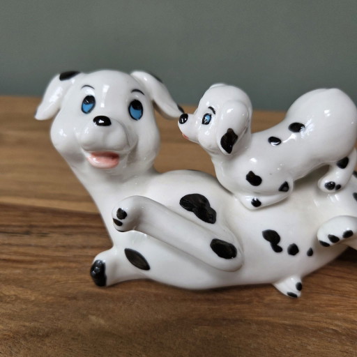 Keramieken dalmatiër beeldje hond met puppy coquette cottagecore jaren 70 vintage room decor
