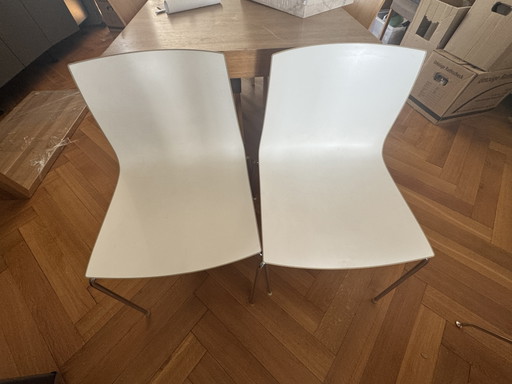 2 x Originele Arper Catifa 46 designstoel – Tweekleurig / Chroom – vergaderstoel, Plastic, Chrome