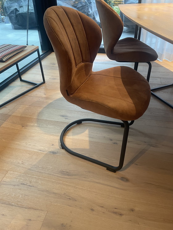 Image 1 of 4 di 6 cognac nubuck MXSOFA stoelen EN eiken tafel in bootvorm 180