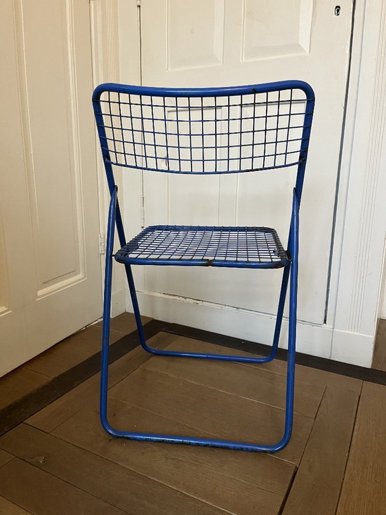 Image 1 of 3x Vintage folding chair by Niels Gammelgaard, two shades of blue and yellow
