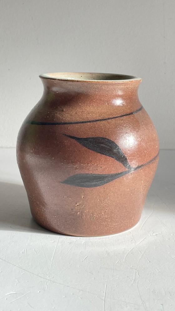 Image 1 of Vintage Signed Handcrafted Stoneware Vase