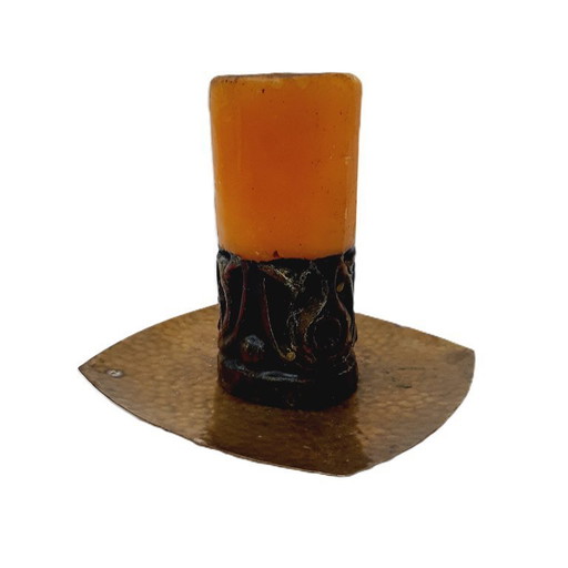 Vintage Wrought Brass Candle Holder & Large Candle