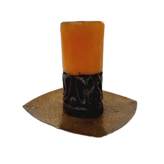 Image 1 of Vintage Wrought Brass Candle Holder & Large Candle