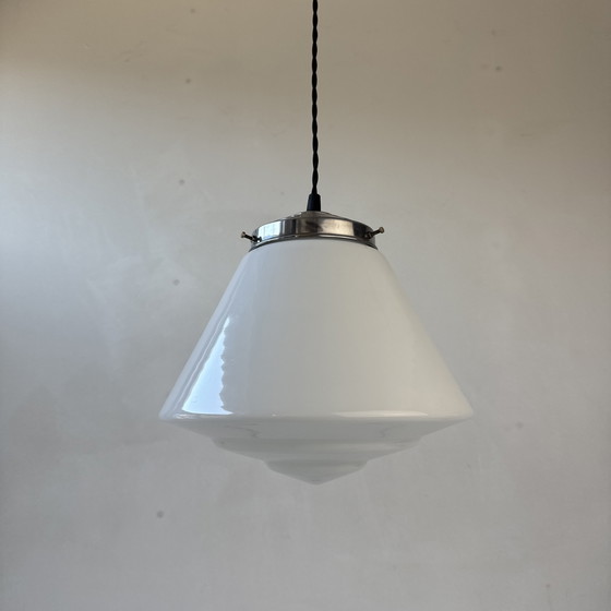 Image 1 of Antique Art-Deco Vintage Opaline Hanging Lamp