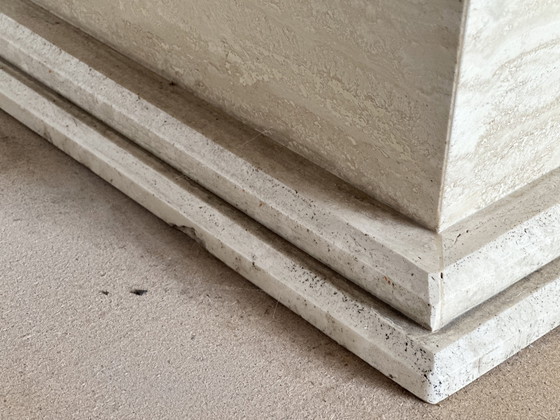 Image 1 of Tavolino da caffè vintage in travertino con bar nascosto, circa anni &#39;80