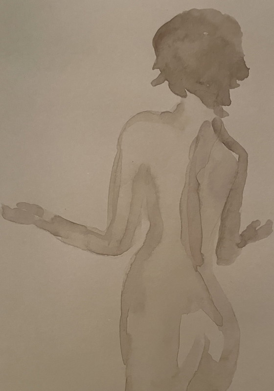 Image 1 of Ritratto femminile dipinto ad acquerello color seppia "Offerta"