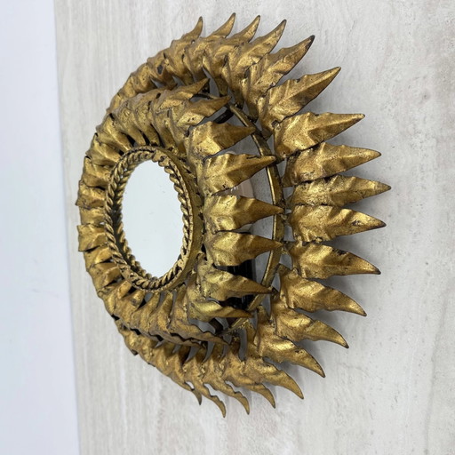 Espejo iluminado Vintage Mid-Century Sunburst con dorado, años 70