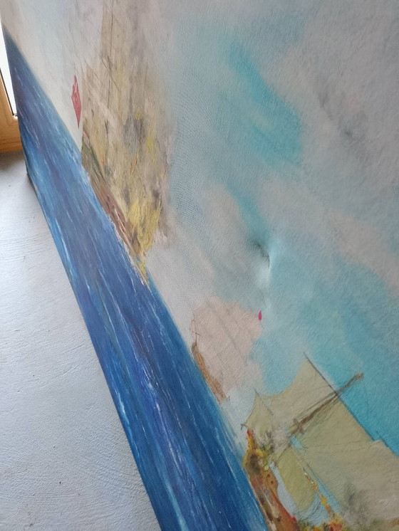 Image 1 of Gran Óleo sobre lienzo batalla Naval firmado 