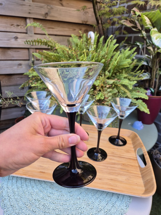 Set of 6 Vintage Luminarc France Domino Martini Glasses - Black Stem Cocktail Glasses – Glass & Decanter (photo 8 of 11)