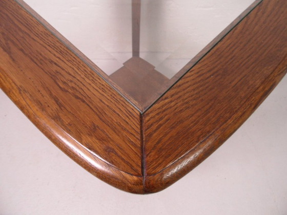 Image 1 of Vintage oak side table with glass 1950s