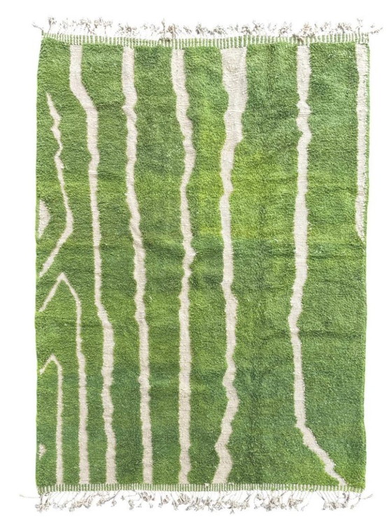 Image 1 of Grüner marokkanischer Mrirt-Teppich – Handgeknüpfter Berberteppich aus Wolle – Moderner minimalistischer Teppich – 200 x 300 cm