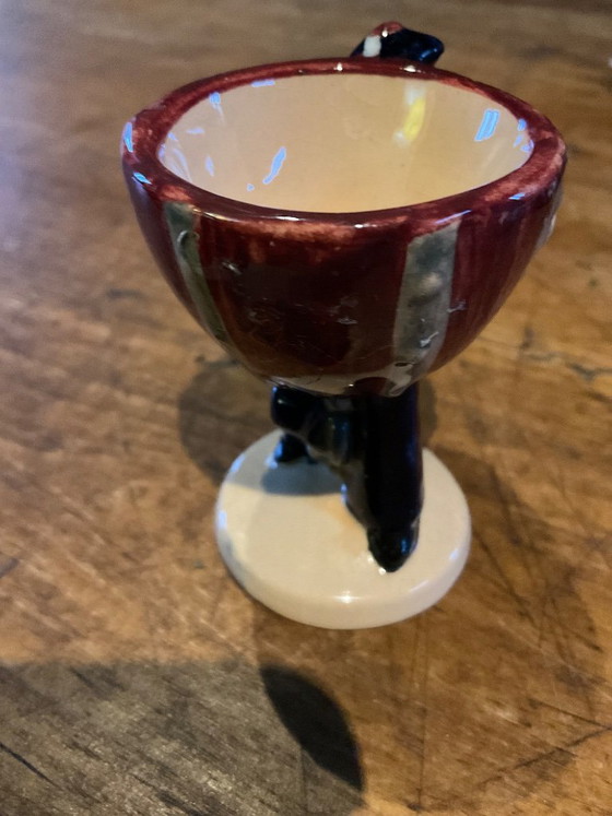 Portauovo Henriot, figura con tazza a strisce rosse e bianche, Accessori da tavola, Ceramica, Rosso, Vintage (foto 5 di 5)