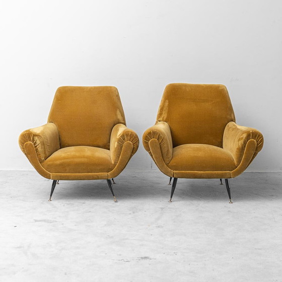 Coppia di poltrone vintage in velluto stile Gigi Radice – Design Italiano anni '50 – Metal, Velvet (photo 5 of 11)