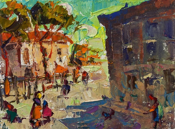 Image 1 of Original Oil Painting Autumn Street Landscape The city wakes up in the fresh air