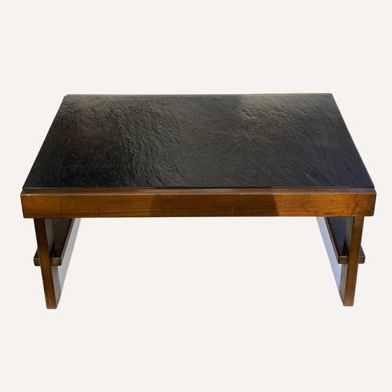 Image 1 of 1X Table basse moderniste brutale en pierre naturelle noire et grise Par Carl Straub, Allemagne, 1979