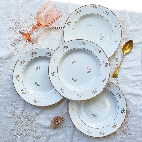 4 L'Amandinoise Gilded Floral White Porcelain Deep Plates – Crockery (photo 3 of 8)
