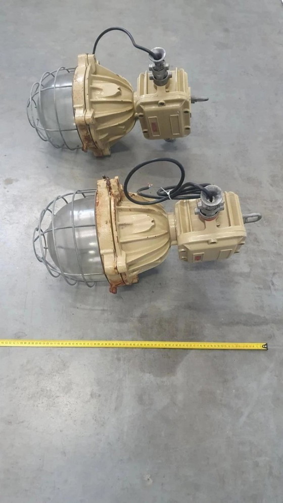 Image 1 of 2 lampes industrielles XL style cage, lampe d'usine, lampe de bunker, style vintage rétro