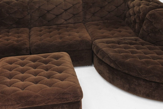 Divano componibile modulare vintage in velluto marrone anni '70 di Laauser, set di 7, Divani modulari, Tessile (foto 6 di 8)
