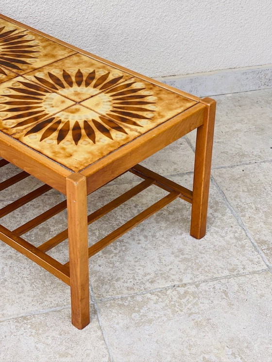 Image 1 of Vintage teak and ceramic coffee table with sun motif, 1960