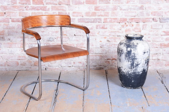 Restored Bauhaus Armchair, by H. Gottwald, Beech, Walnut, Chrome, Czech, 1930s – Hynek Gottwald, Wood (photo 3 of 12)