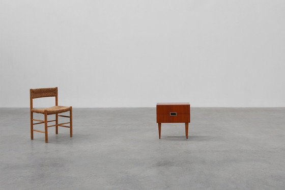 Image 1 of Vintage nachtkastje in teakfineer met 2 laden, België 1950