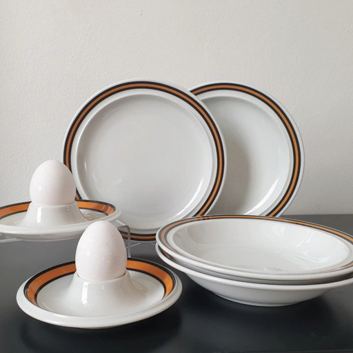 Thomas (Rosenthal) Retro Breakfast Set (6-piece) | Black and Orange Graphic Decor | 1970s Design