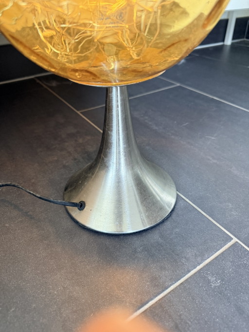 Vintage 1970s Space Age Amber Bubble Glass Table Lamp – tafellampen, Metal (photo 2 of 8)