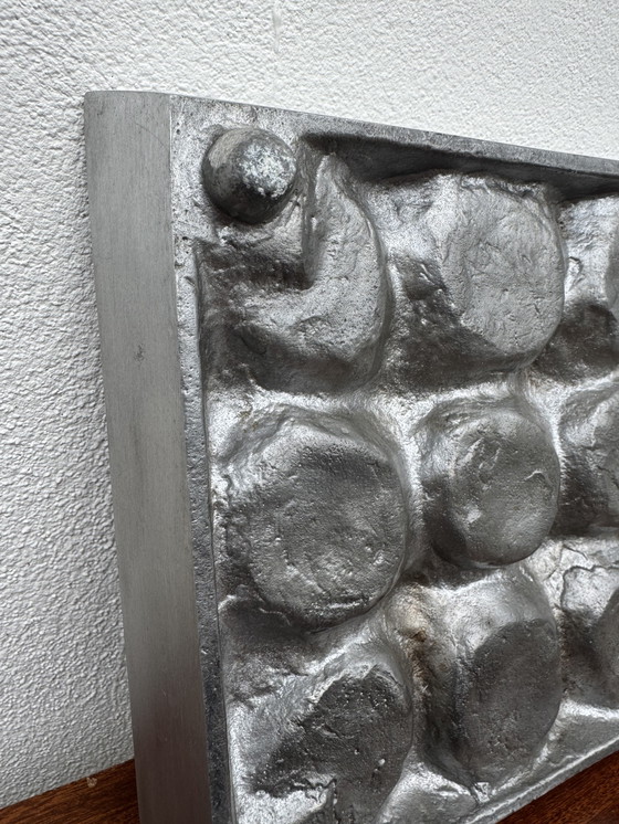 Image 1 of Brushed aluminum candle holder in a 1970s Scandinavian brutalist style