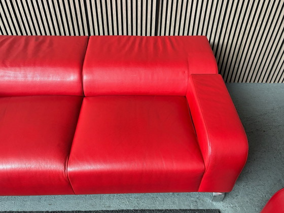Set Leolux B Flat Sofas Red Leather 180x110 CLEANED, Seating area (photo 7 of 9)