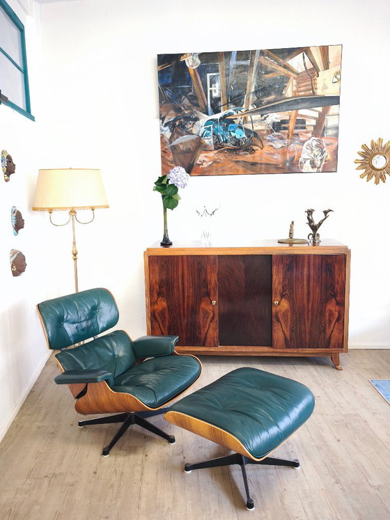 Poltrone Eames Lounge originali Herman Miller con pouf. In pelle verde avocado – Legno (photo 2 of 12)