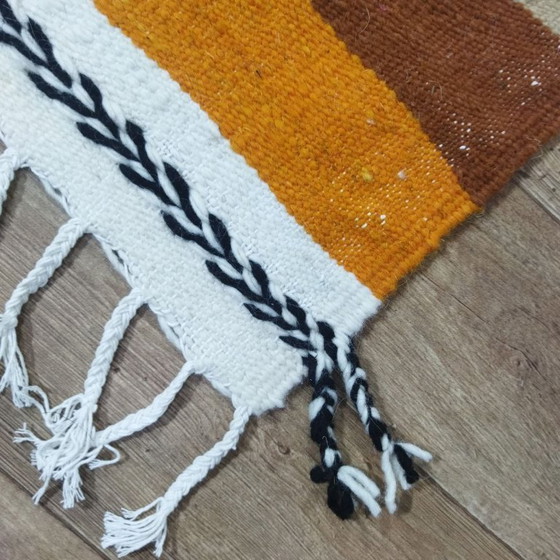 Image 1 of Authentieke Marokkaanse Kilim-loper 216 x 87 cm – Handgemaakt gestreept Berberkleed