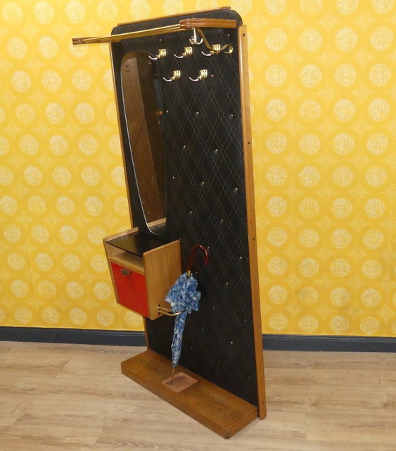 Image 1 of 50s 60s coat rack hat rack umbrella stand mirror box verralux hallway furniture black/red wall mounting mid century retro