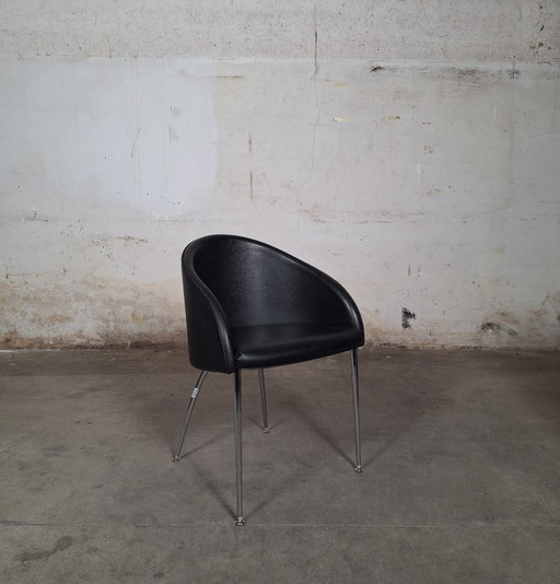 Kastel Kameo Black Leather Accent Chair with Chrome Legs