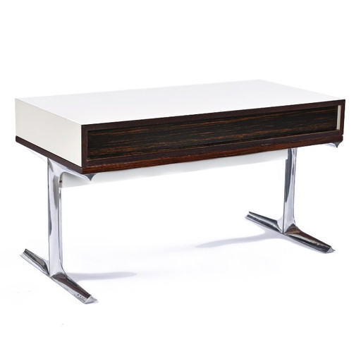 Console TV stéréo à tiroir en plastique rouge chromé Raymond Loewy DF-2000